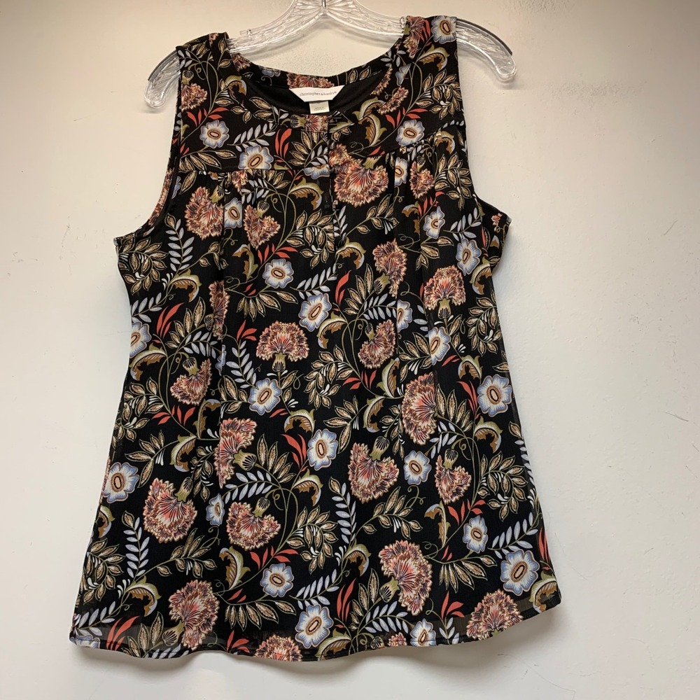 Christopher & Banks Sleeveless Blouse Womens Medium Black Floral Excellent Boho